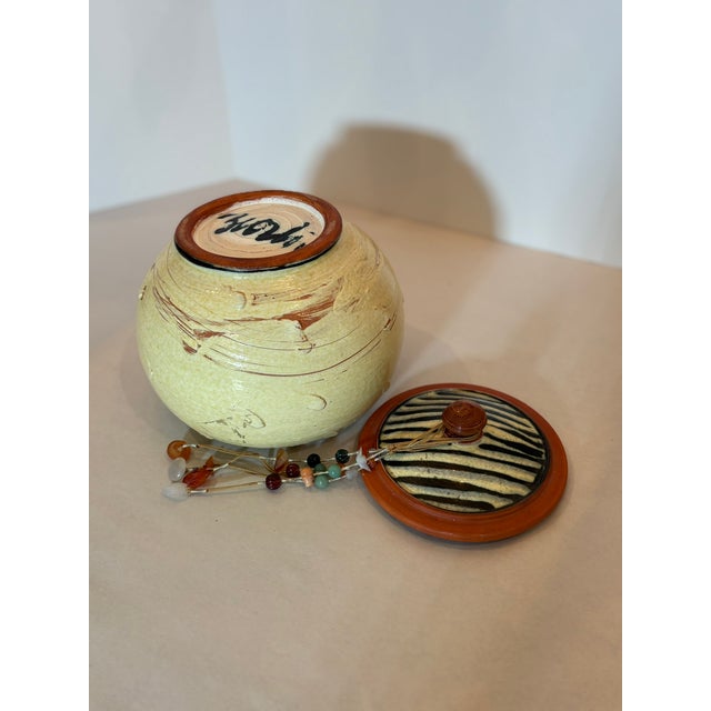 Cream Mediterranean Studio Pottery Vessel With Semi-Precious Stone Adornments, Signed Maker Unknown For Sale - Image 8 of 9