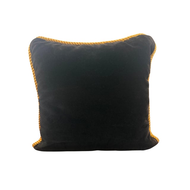 A striking vintage decorative pillow featuring an authentic Salvatore Ferragamo printed textile, identified by the ©...