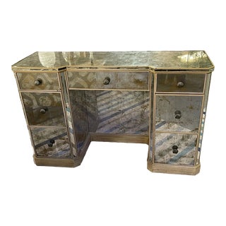 Vintage Regency Style Mirror Faceted Petite Desk For Sale