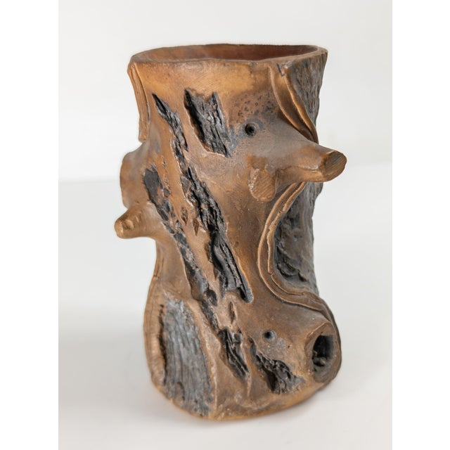 Brown Early 20th Century Chinese Republic Yixing Zisha Tree Form Brush Pot Vase For Sale - Image 8 of 12