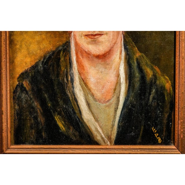 1920s Lovely Framed Antique Oil Painting Portrait of Art Deco Era Woman Home Wall Decor For Sale - Image 5 of 10