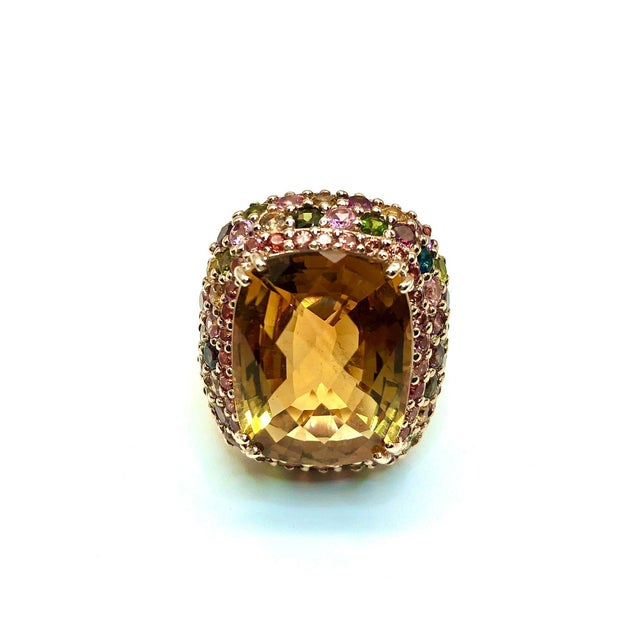 Bochic "Capri" Multi Sapphire & Citrine Ring Set 18K Gold & Silver Natural Ruby - 12 Carats Natural Pink Sapphire - 3...