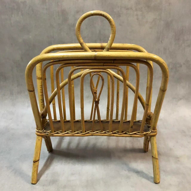 Wood Rattan Magazine Rack, 1960s For Sale - Image 7 of 9