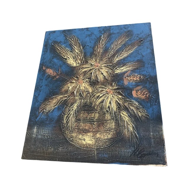 This authentic mid-century modern (MCM) floral still life features extraordinary heavy impasto technique. The paint is...