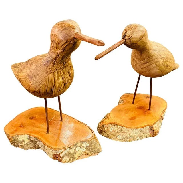 Hand Carved Wood Birds on Wooden Bases - a Pair For Sale - Image 13 of 13