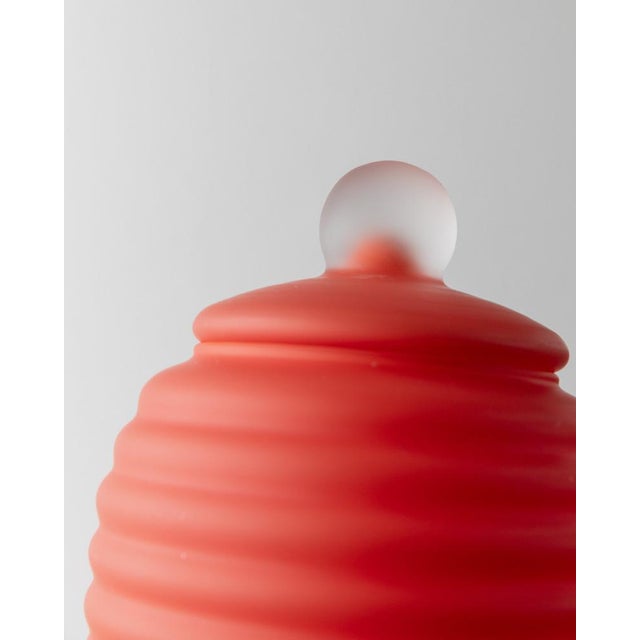 Red Large Vintage Murano Glass Lid Vase For Sale - Image 8 of 10