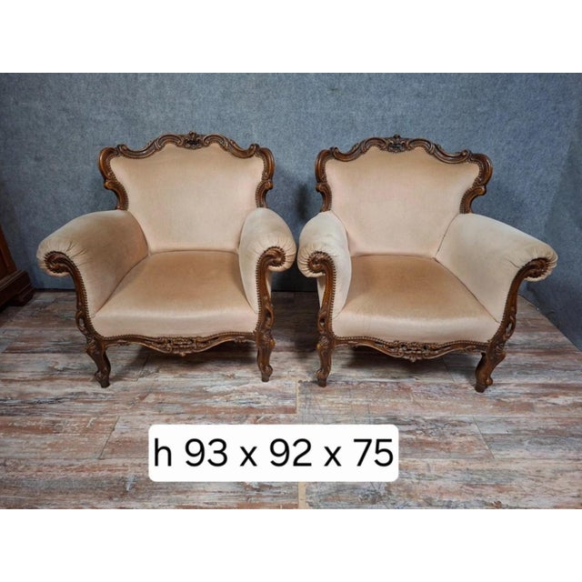19th Century Louis XV Carved Walnut Armchairs For Sale - Image 6 of 8