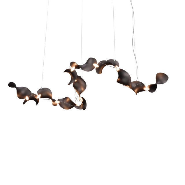 Brown Dune 12 Curve Chandelier with Shades in Dark Bronze Metallic Tone by Daniel Becker for Moss Objects For Sale - Image 8 of 8