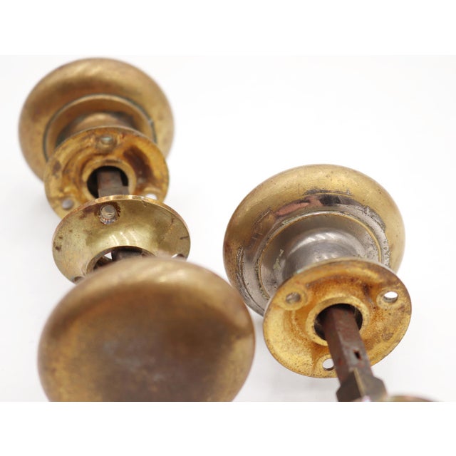 Traditional Two Vintage Classic Plain Brass Passage Door Knob Sets For Sale - Image 3 of 4