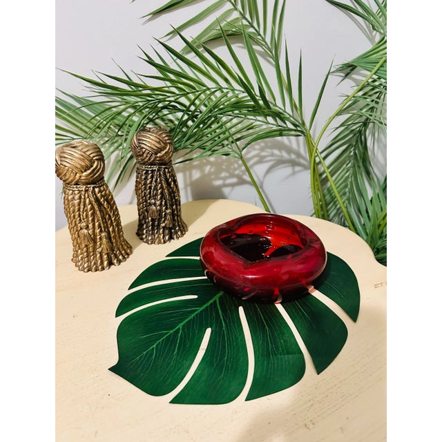 Midcentury Modern Venetian red glass ashtray in the hues of deep red.Handblown chunky glass with beautiful rounded form...