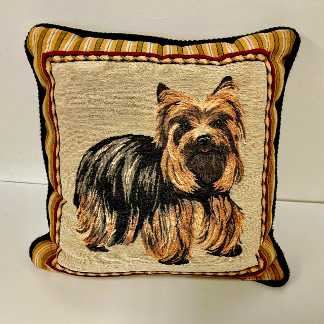 1980s 1980s Vintage Traditional Yorkshire Terrier Tapestry Decorative Pillow. For Sale - Image 5 of 8