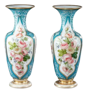 Louis-Philippe Enameled Opaline Vases, 1840, Set of 2