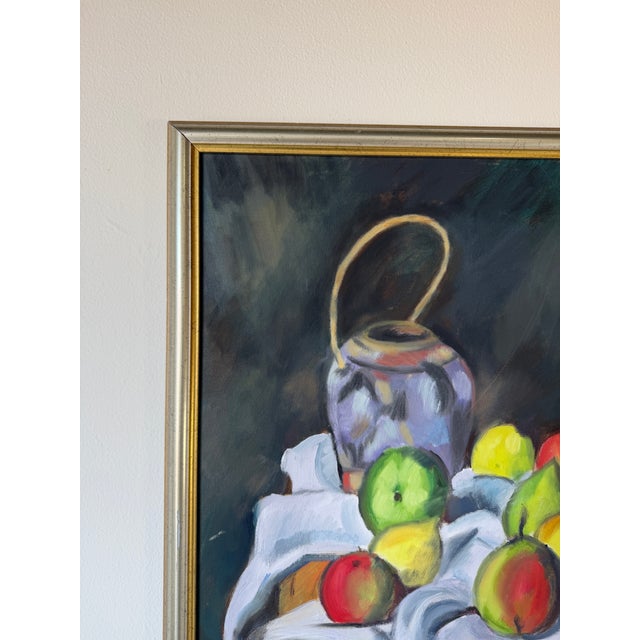 1990s Vintage Expressionist Still Life Fruit Oil on Canvas Painting, Signed For Sale In Miami - Image 6 of 11