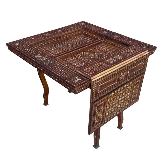 Early 20th Century Marquetry Inlay With Mother of Pearl Folding Game Table For Sale - Image 10 of 18