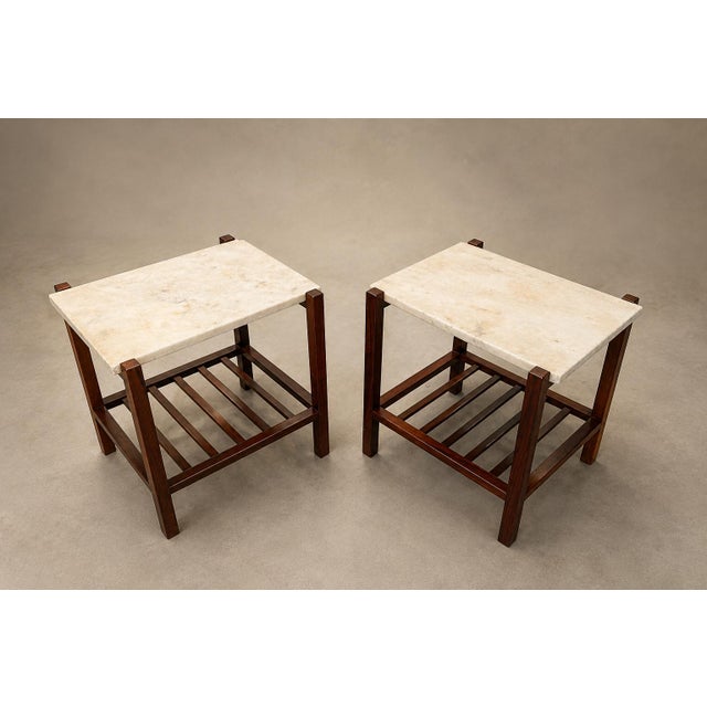 Brazilian Modern Pair of Side Tables in Rosewood & Marble, Brazil, 1960s For Sale - Image 17 of 18
