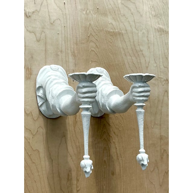 Vintage Plaster Decorative Wall Sconces - Pair For Sale - Image 4 of 12