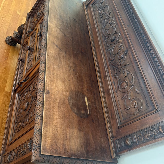 Chocolate Antique American Renaissance Revival Carved Oak Sideboard Buffet, Circa 1890–1910 For Sale - Image 8 of 9
