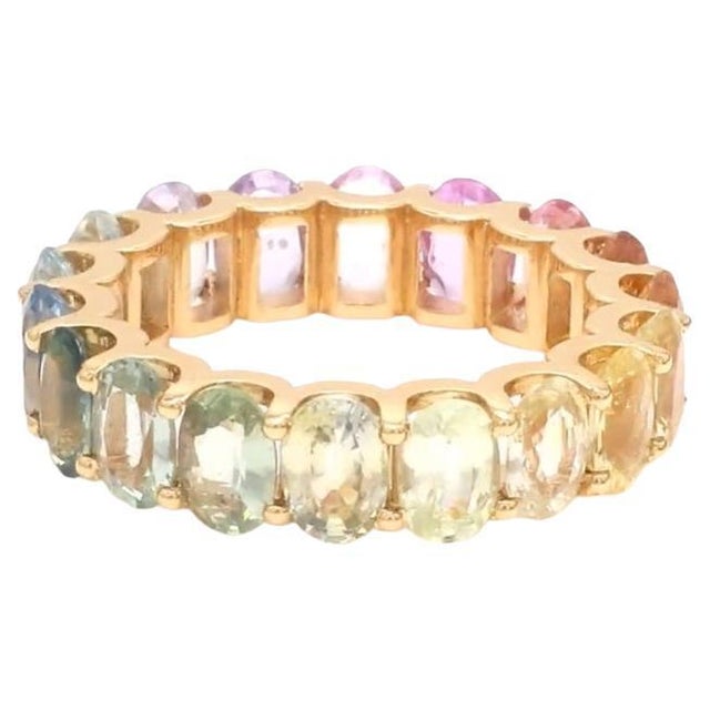 Natural 10.18 cts rainbow sapphire band ring in 18k gold For Sale - Image 15 of 18