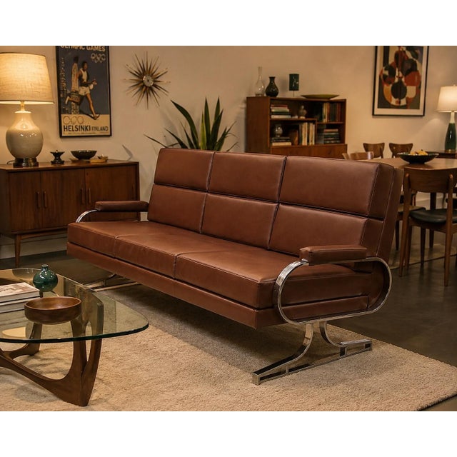 Mid 20th Century Settee in the Style of Milo Baughman. We title it in the style cause this piece was reupholstered by the...