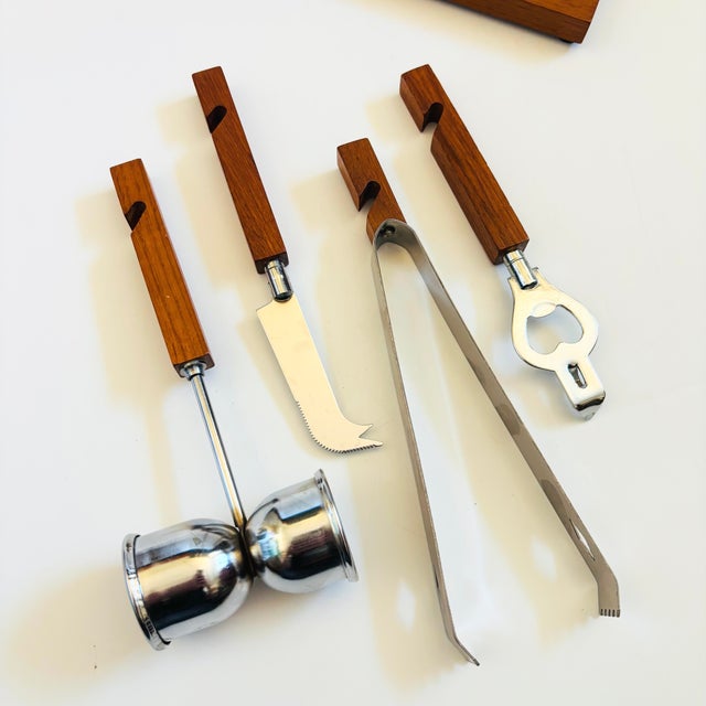 Wood Mid Century Teak Hanging Bar Tool Set by Georges Briard For Sale - Image 7 of 12
