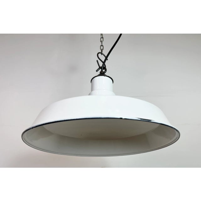Industrial White Enamel Factory Pendant Lamp, 1960s For Sale - Image 6 of 16