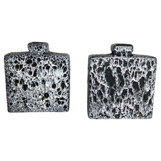 Pottery Fat Lava Cubic Vases in Black-White attributed to Jopeko, Germany, 1970s, Set of 2 For Sale