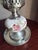 Victorian Vintage Mid Century Hurricane Oil Lamp Floral Ceramic Silver Base Glass Chimney For Sale - Image 3 of 9