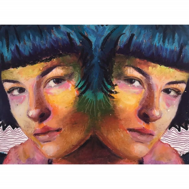 Perspective 4 by SEJ | Mixed Media on Paper Portrait of a woman with colorful features. For Sale