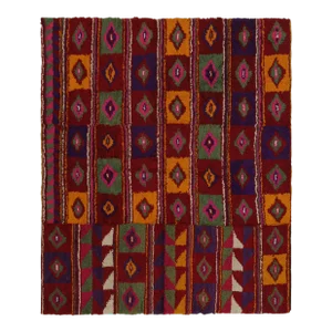 1950s Vintage Tulu Tribal Rug in Red With Polychromatic Diamond Patterns