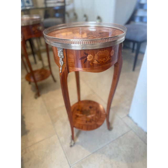 Wood Late 19th Century French Marquetry Inlay Side Table With Brass For Sale - Image 7 of 15