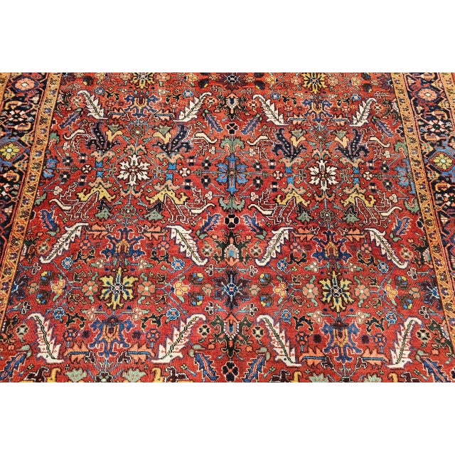 Vintage Persian Heriz Rug, Hand-Knotted Wool, Allover Geometric Pattern, Red & Blue, 8x11 For Sale - Image 12 of 15