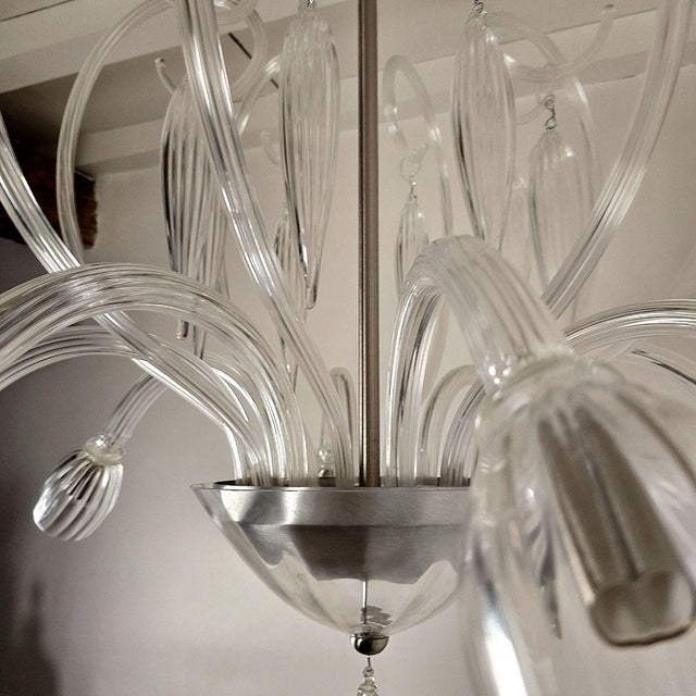 1970s Large Clear Murano Glass Neoclassical Chandelier For Sale - Image 11 of 14