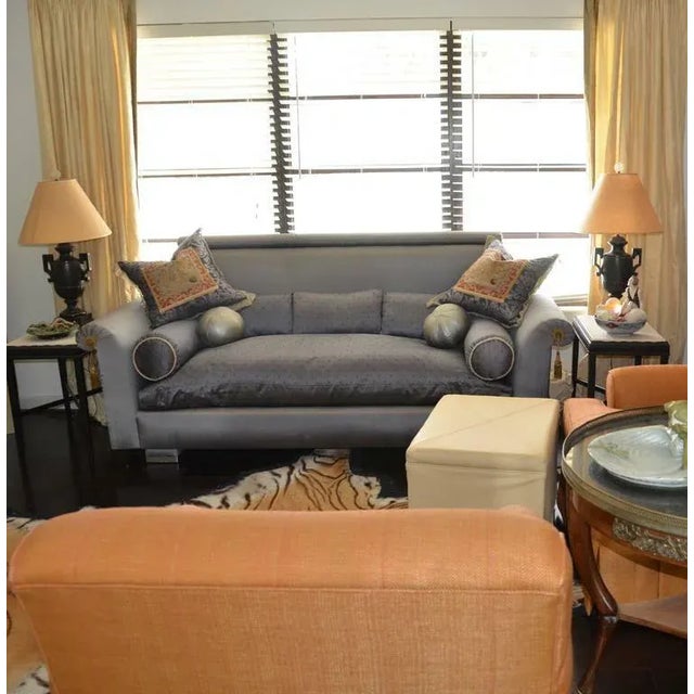 Traditional Vintage St. Laurent Custom Sofa in Cobalt Bergamo Luxury Silk For Sale - Image 3 of 5