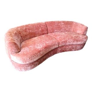 Scarlet Crushed Velvet Curved Sofa For Sale