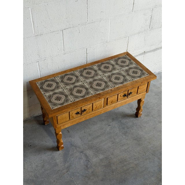 Vintage Danish Oak Tile Top Entry Table Bench by Henning Kjærnulf For Sale - Image 4 of 10
