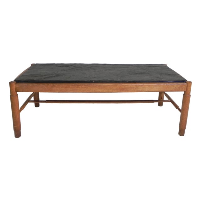 Vintage Oak Coffee Table with Slate Top in Oak Frame, 1960s For Sale