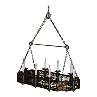 19th Century French Gothic Wrought Iron Eight-Light Island Chandelier For Sale
