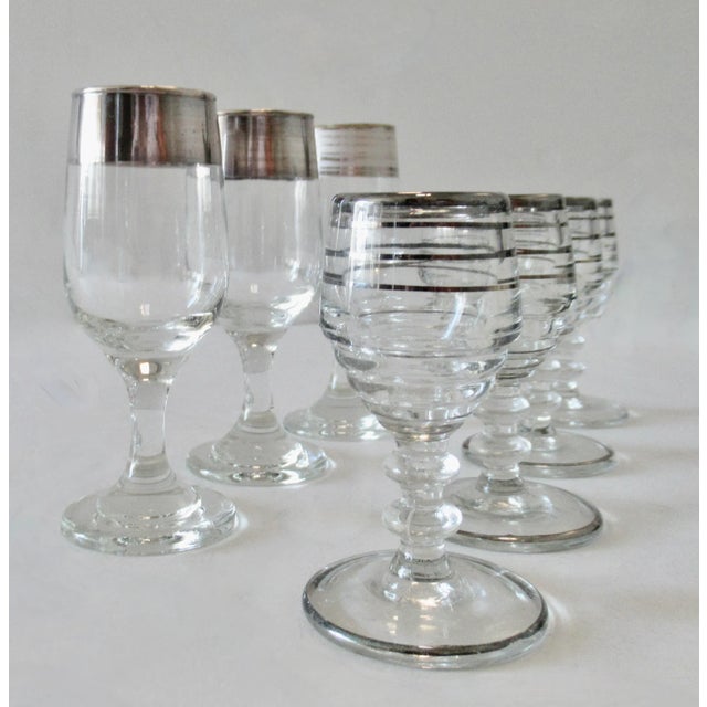 Vintage; Set of 3 Dorthy Thorpe sterling silver rimmed cordial glasses, along with these As of Yet sterling silver linear...