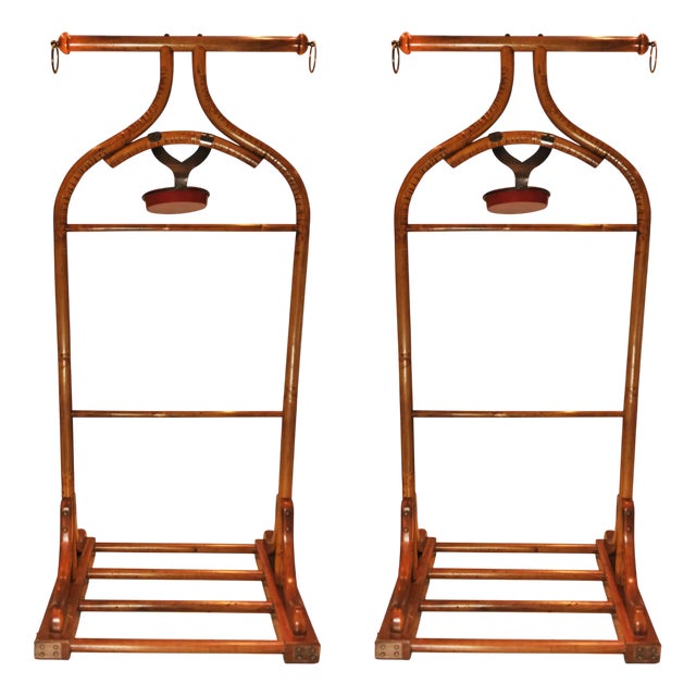 Vintage Art Deco Grand Simulated Bamboo and Wood Valet Stand, 1920s, Set of 2 For Sale