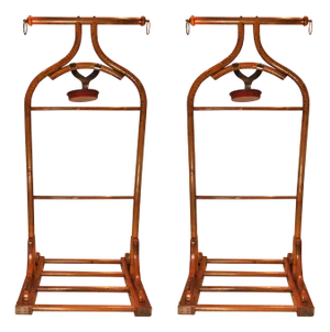 Vintage Art Deco Grand Simulated Bamboo and Wood Valet Stand, 1920s, Set of 2