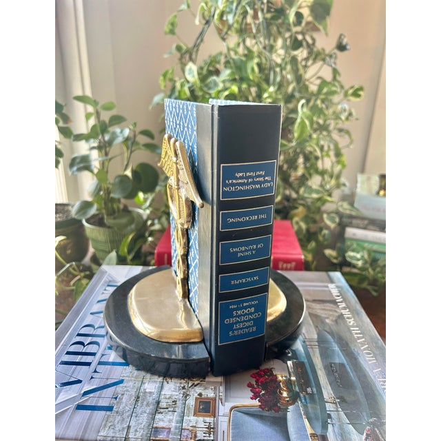 Mid-Century Modern Vintage Andrea by Sadek Brass and Marble Caduceus Bookends - A Pair For Sale - Image 3 of 9