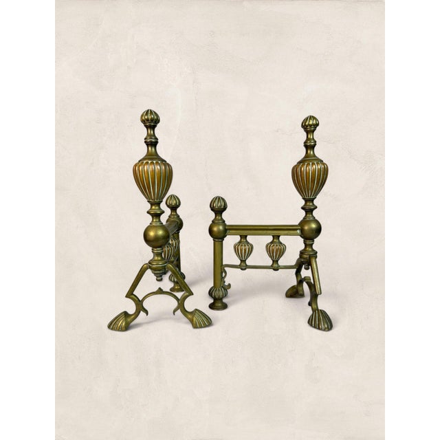 Antique English Cast Brass Andirons With Scrolled Legs For Sale In Tampa - Image 6 of 7