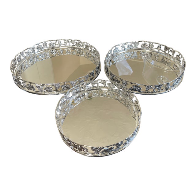 1980s 3-Tier Silver Etagere Trays With Grape Vine Motif For Sale