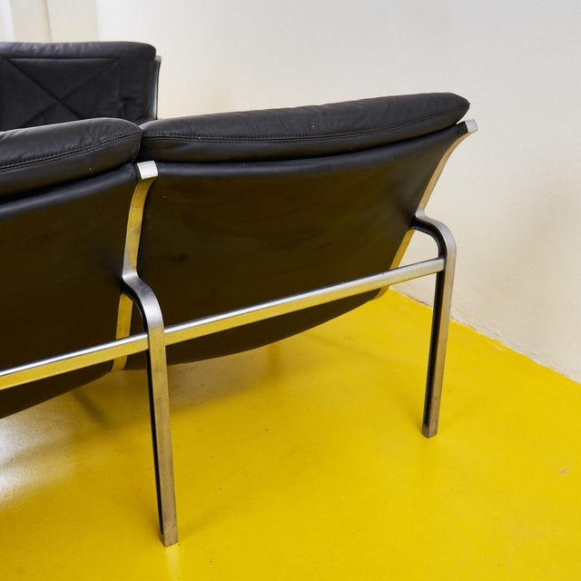 Black Aluminum and Leather Sofas by Andre Vanden Beuck, Set of 2 For Sale - Image 8 of 15
