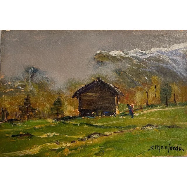 Manfredi, Mountain Landscape, 20th Century, Oil Painting on Panel For Sale