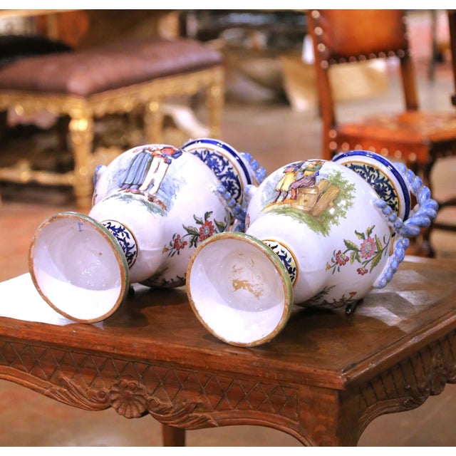 Large Pair of 19th Century French Desvres Faience Urns With Twisted Handles For Sale - Image 16 of 17