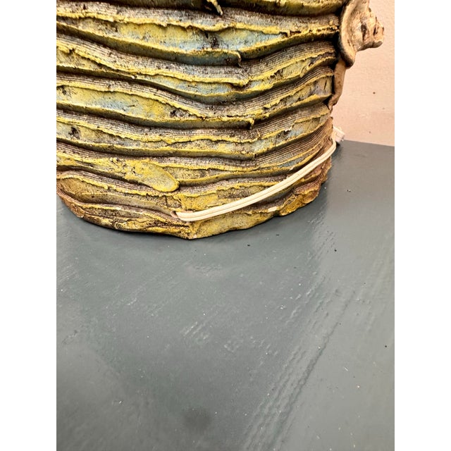 Tan Monumental Handcrafted Studio Pottery Lamps, Signed & Dated 1992 – Pair For Sale - Image 8 of 12