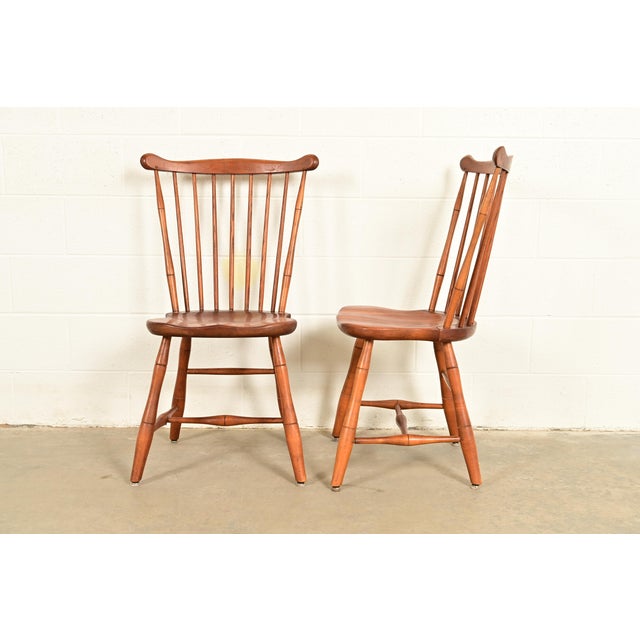 L. & J. G. Stickley American Colonial Solid Cherry Wood Spindle Back Windsor Side Chairs or Dining Chairs, Pair For Sale - Image 11 of 16