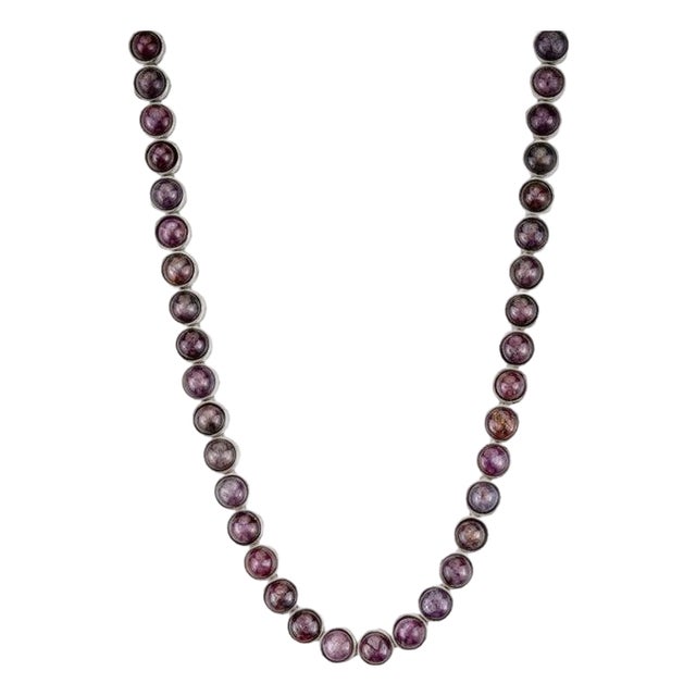 46.62Ct Star Ruby Bezel Set Tennis Necklace in 925 Silver 17 Inches For Sale