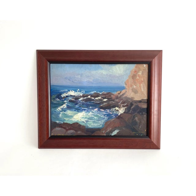 1930s Early California Seascape Oil Painting Lawrence Brunner For Sale - Image 5 of 7